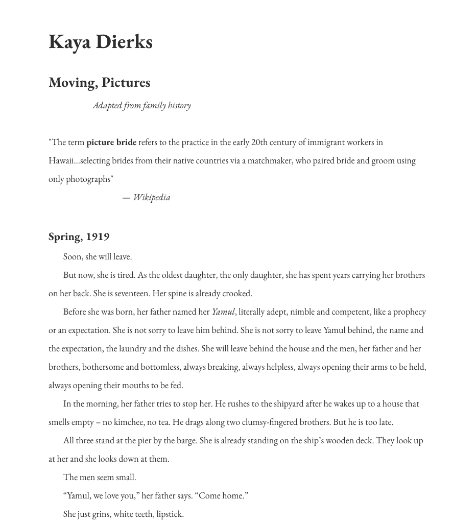 kayadierks's tweet photo. thankful to have an essay up in @GASHERjournal! 💖

this piece is my great-aunt's immigration story; she was illiterate her whole life &amp; i'm so grateful to be able to document our shared history in this way.

full piece: https://t.co/tWdzkRK98T https://t.co/BIXF9qKeYU