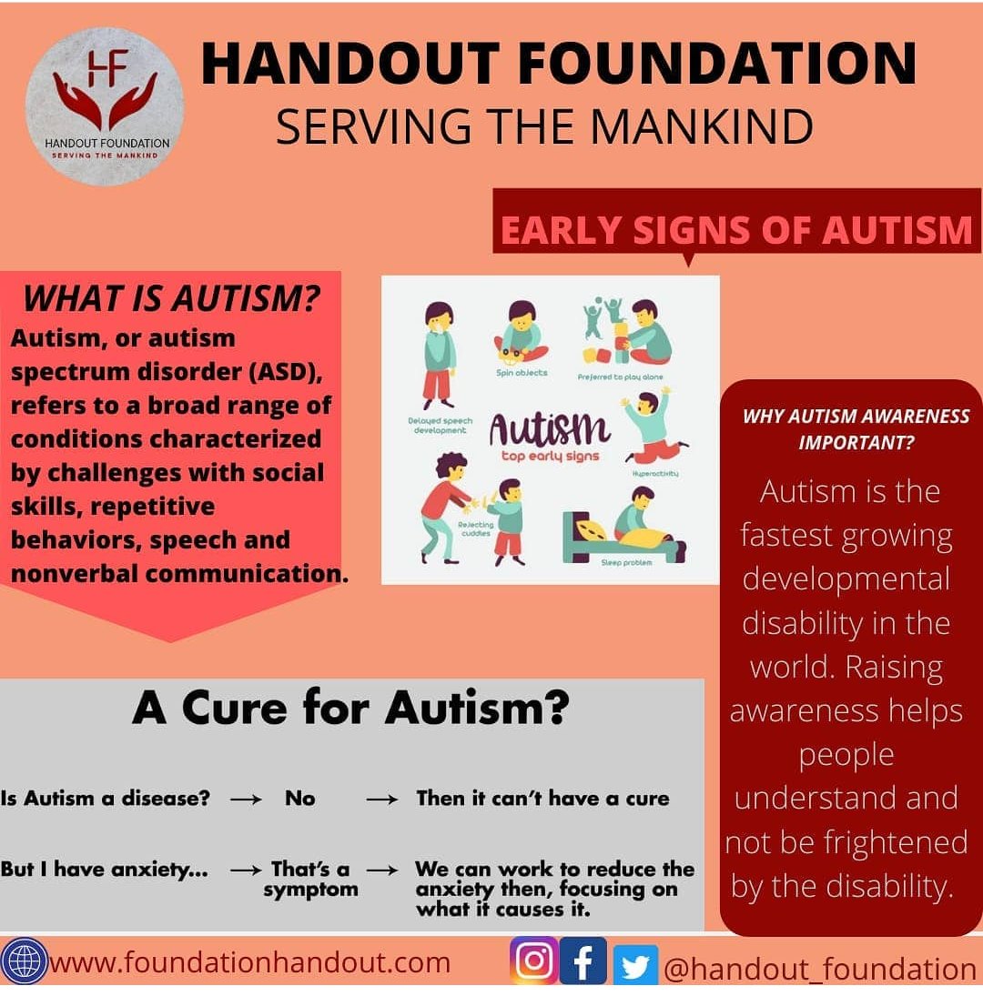 VarneekaK's tweet photo. Handout foundation
✨SERVING THE MANKIND✨
AUTISM SPECTRUM DISORDER is a condition related to brain development that impacts how a person perceives and socializes with others.
🌸As a community, we need to embrace all “AUTISM"🌸
#autismacceptance #autism#asd#autismlife https://t.co/Fbti1ppWdl