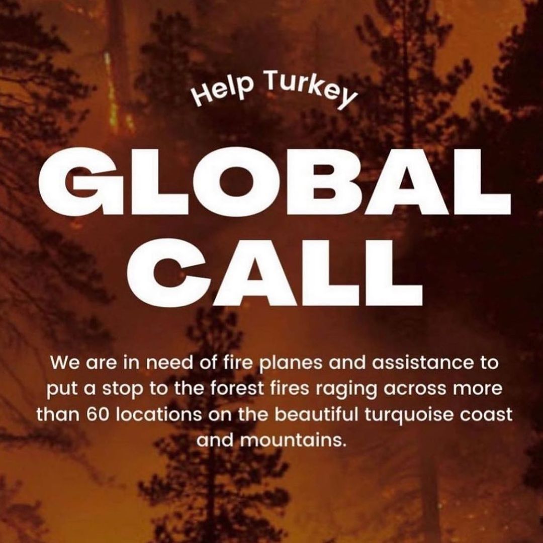 Bütün Türkiye’yi esir alan Orman Yangınları sebebiyle, Türk halkı çaresiz bir şekilde uluslararası yardım bekliyor.
Buna ilişkin açılan #helpturkey etiketi Dünya gündeminde. 
#helpturkey 
#YARDIM 
#turkiyeyaniyor 
#