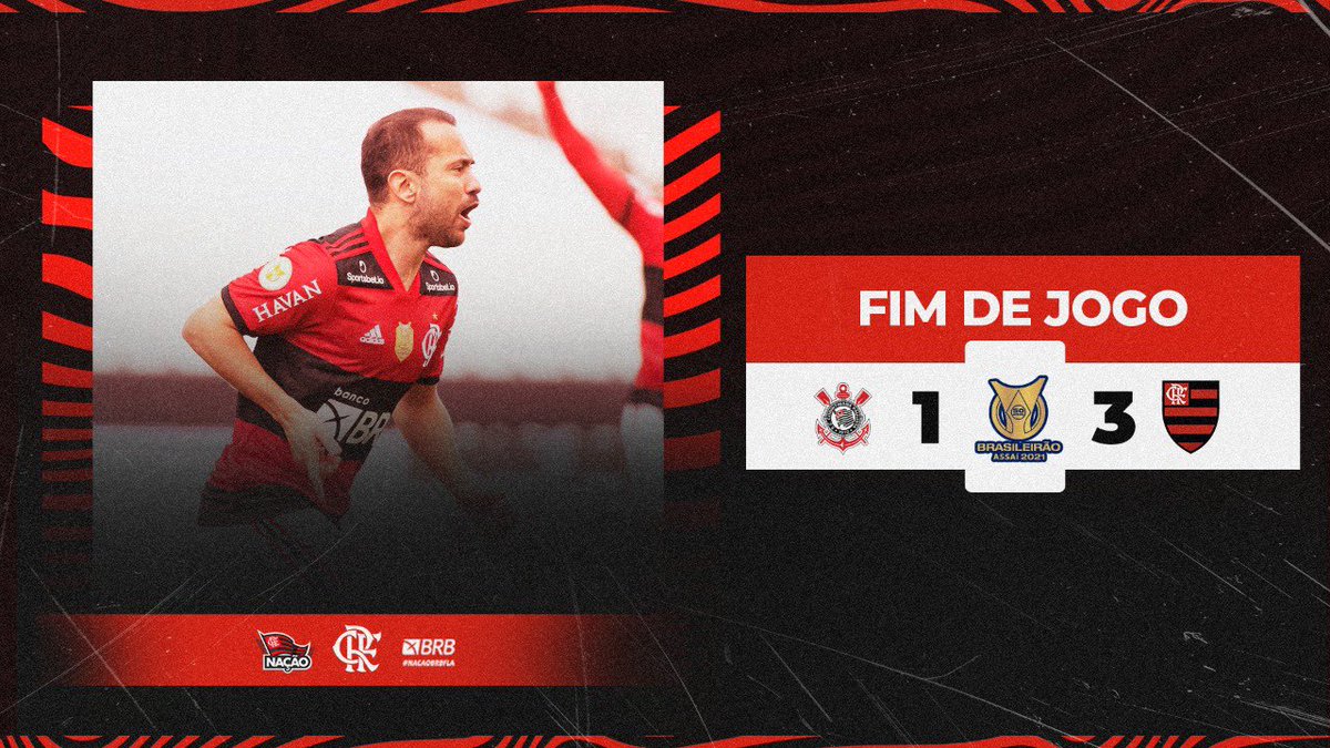 Flamengo's tweet photo. FIMMMMMMMMMMMM DE JOGO NA NEO QUÍMICA ARENA! O Mengão vence o Corinthians por 3 a 1, pelo Brasileirão, com gols de Everton Ribeiro, Gustavo Henrique e Bruno Henrique. VAMOOOOOOOOOOOOOOOS! #CRF #VamosFlamengo #TodoAmorDePai

📸 @AlexandreVidal1 / CRF https://t.co/admaIVHrey
