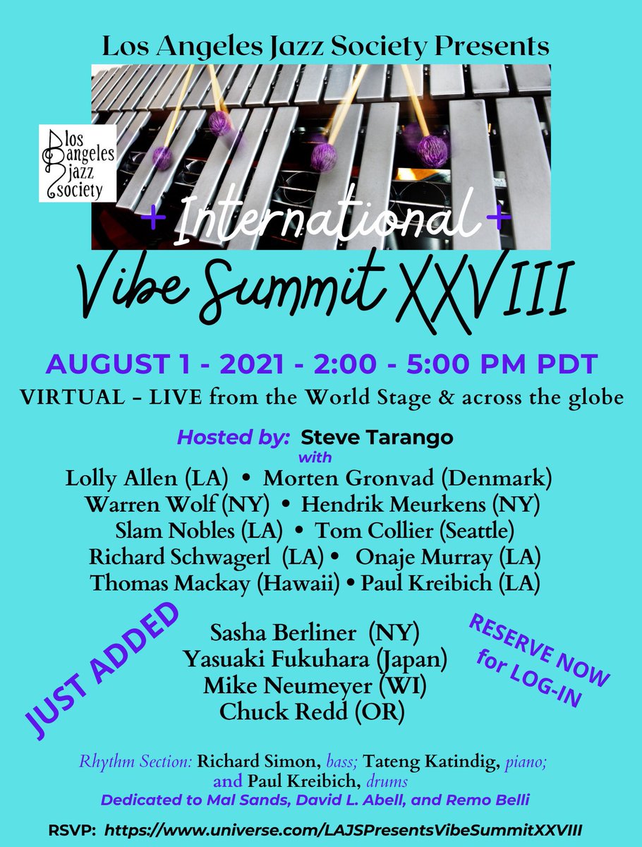 MikeNeumeyer's tweet photo. It’s vibe time. RIGHT NOW! @LAJazzSociety #vibraphone #onevibe #vibe #vibes #vibesummit #vibrafono #vibrafon #vibrafone
Link:
https://t.co/8lqqCcT2JD https://t.co/kB7IOl1Xok