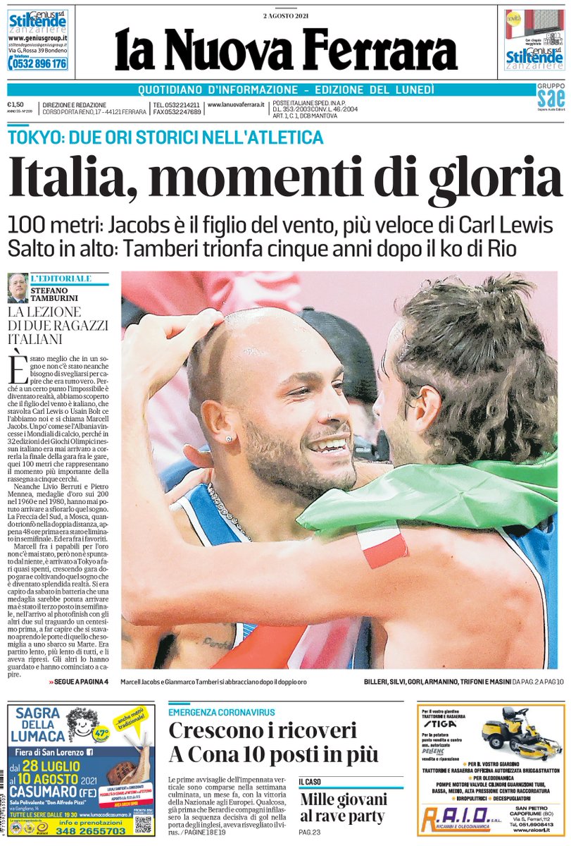 Fra poche ore in edicola <a href="/iltirreno/">Il Tirreno</a> <a href="/gazzettamodena/">Gazzetta di Modena</a>  <a href="/gazzettaReggioE/">Gazzetta di Reggio</a> e la <a href="/nuovaferrara/">la Nuova Ferrara</a> propongono la stessa #primapagina per celebrare il doppio oro di <a href="/marcjacobs/">Marc Jacobs</a> e <a href="/gianmarcotamber/">Gianmarco Tamberi</a> a #Tokyo2020. Non sono due medaglie come le altre. Il mio editoriale
iltirreno.gelocal.it/italia-mondo/2…