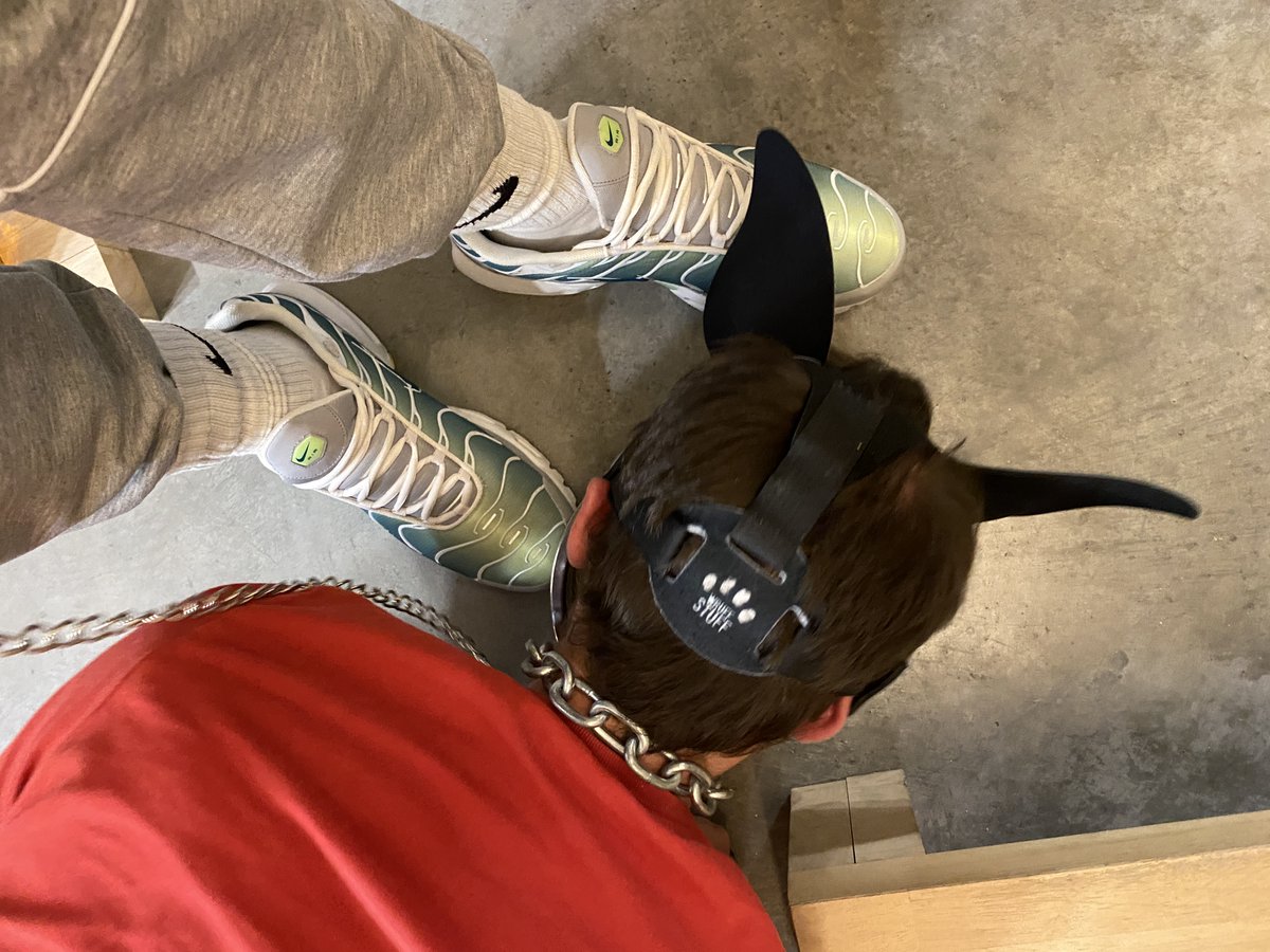 Making sure that pup_jax knows his place beneath my Nikes. He can look up when I say so. Good boy 😈