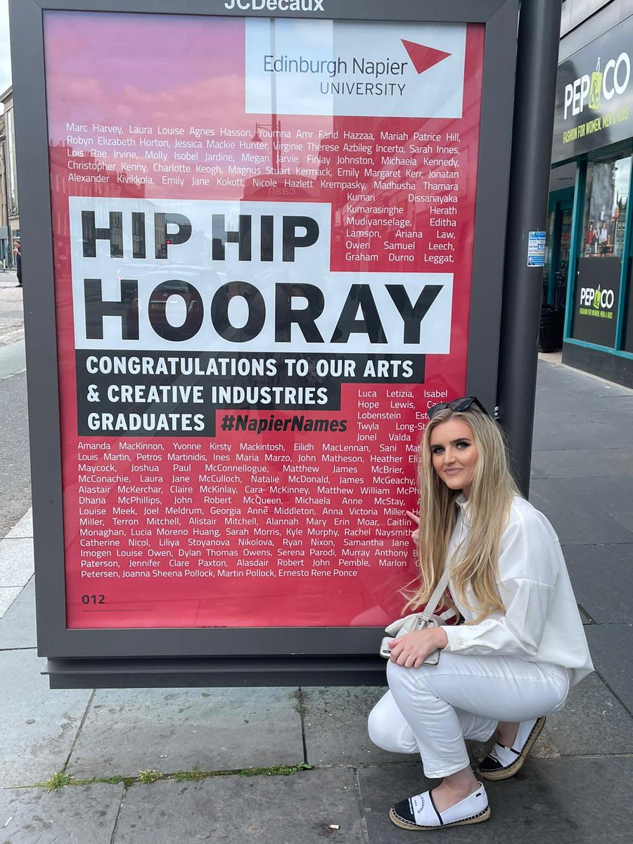 annamillerX's tweet photo. 1 year since graduating with a degree in marketing, so happy to see this in Edinburgh today @EdinburghNapier 🤍 https://t.co/uNQCwlTZqG