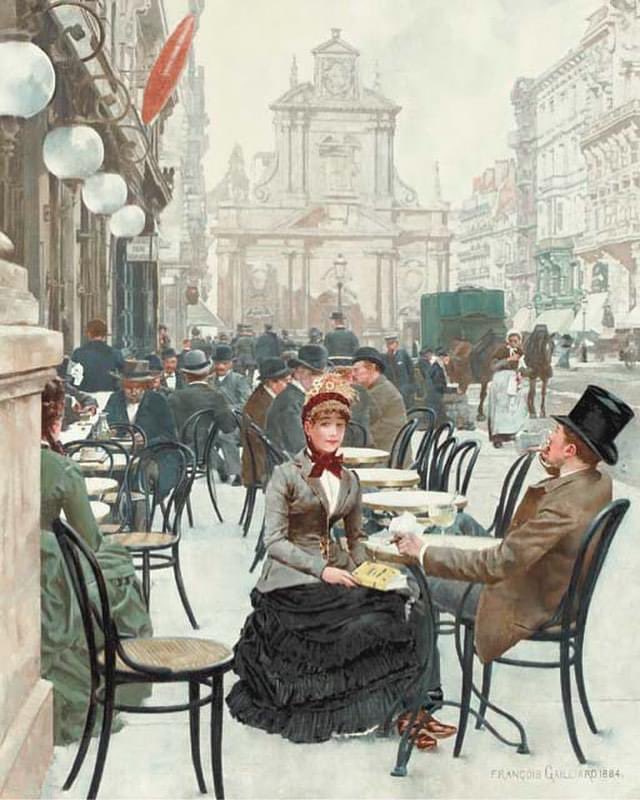The Sidewalk Café - Franz Bernard Gailliard (1861-1932) #art #bernardgaillard #belgianpainter  #sidewalkcafe #cafe #painting