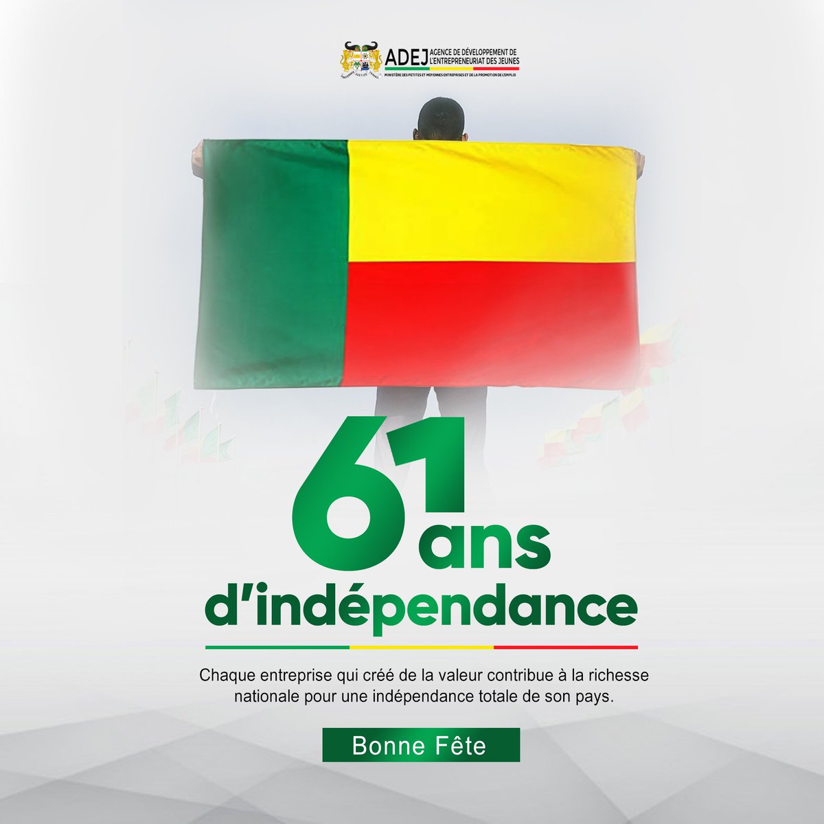 adejbenin's tweet photo. Toute l’équipe de l’ADEJ souhaite une bonne fête de l’indépendance à tous les béninois.

#ADEJ 
#adejbj
#adejbénin https://t.co/2v9U3NGld5