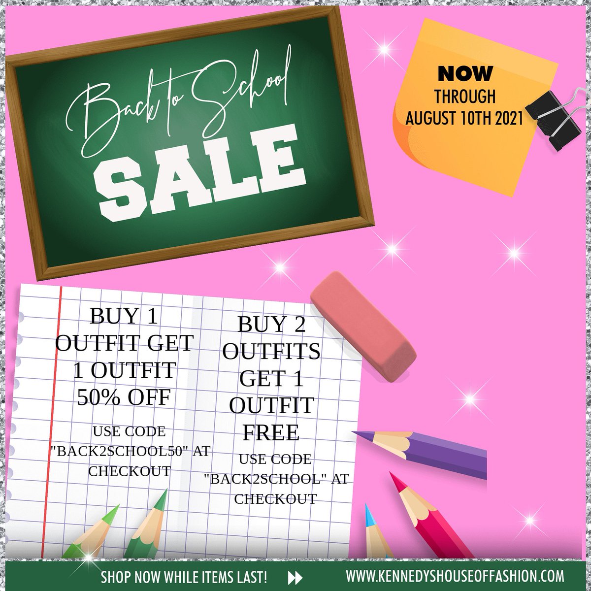 KennedysHOF's tweet photo. Back to School Sale 📚✏️🛍
https://t.co/SrEIDHwtln 
#BacktoSchool2021 #backtoschool #shop #clothingboutique https://t.co/wI6whHjZSp