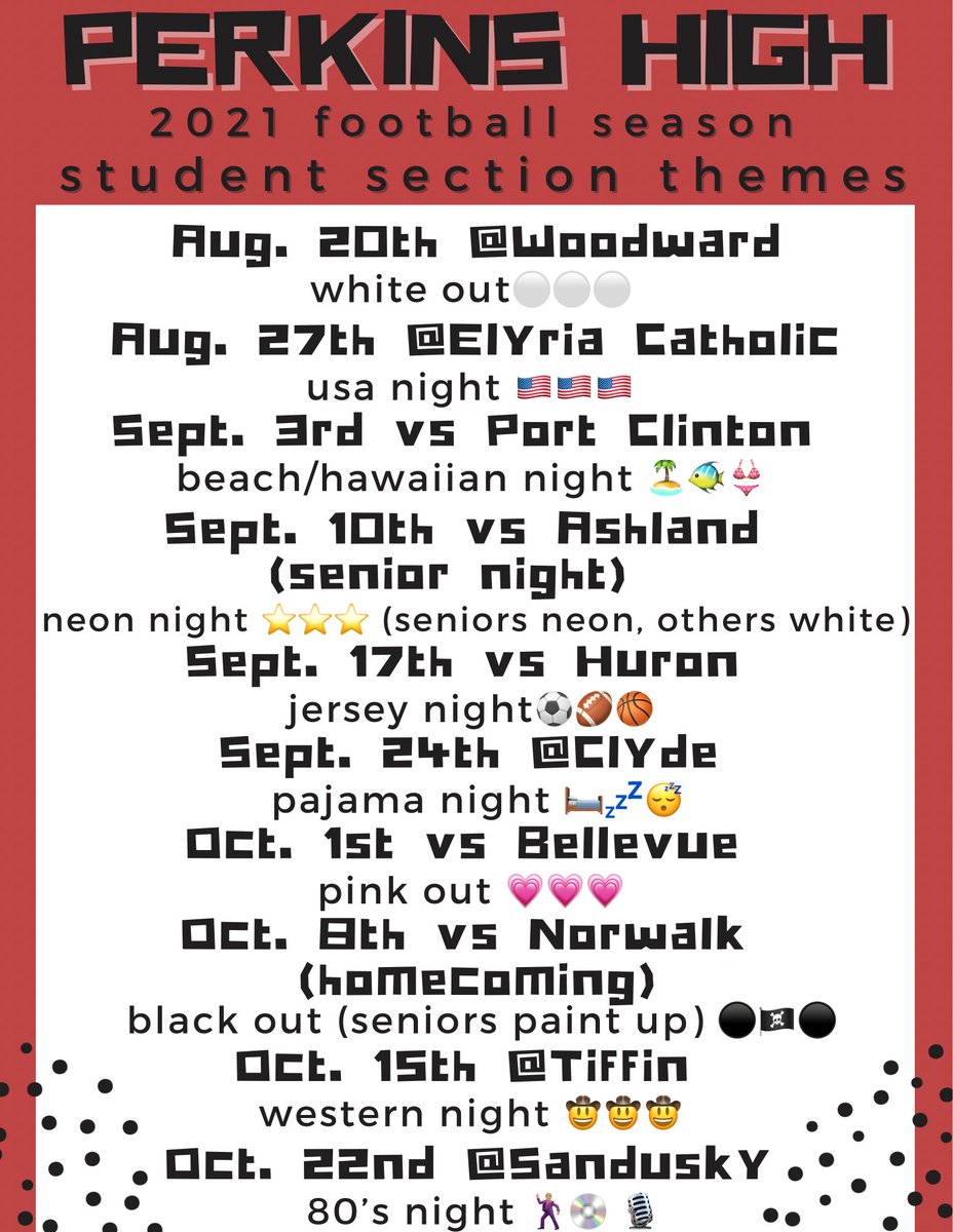 PHSstudent24's tweet photo. 20 more days till GAME DAYYY!!🏈 Here are your 2021 football student section themes.🏴‍☠️ Can’t wait to see everyone participating! #allinphs #gopirates https://t.co/8SltaCXFk6