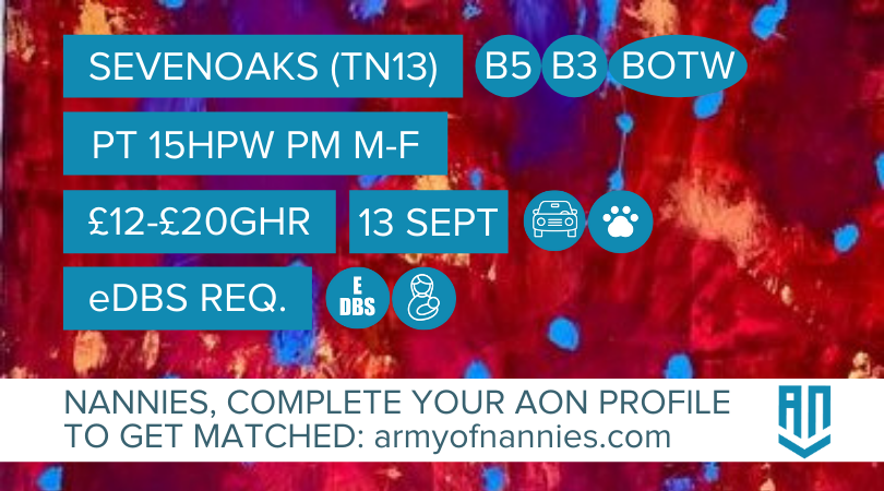 ArmyofNannies's tweet photo. Part-time after-school role in Sevenoaks caring for two lovely (& hungry) boys starting 13 Sept.
Create your https://t.co/oGtHrOGZeT profile and look to shortlist Family Leila & Roger.
#Nanny #NannyLife #NannyJob #NannyPosition #NannyRole #Childcare #Sevenoaks #Kent https://t.co/0xjb4ywtWM