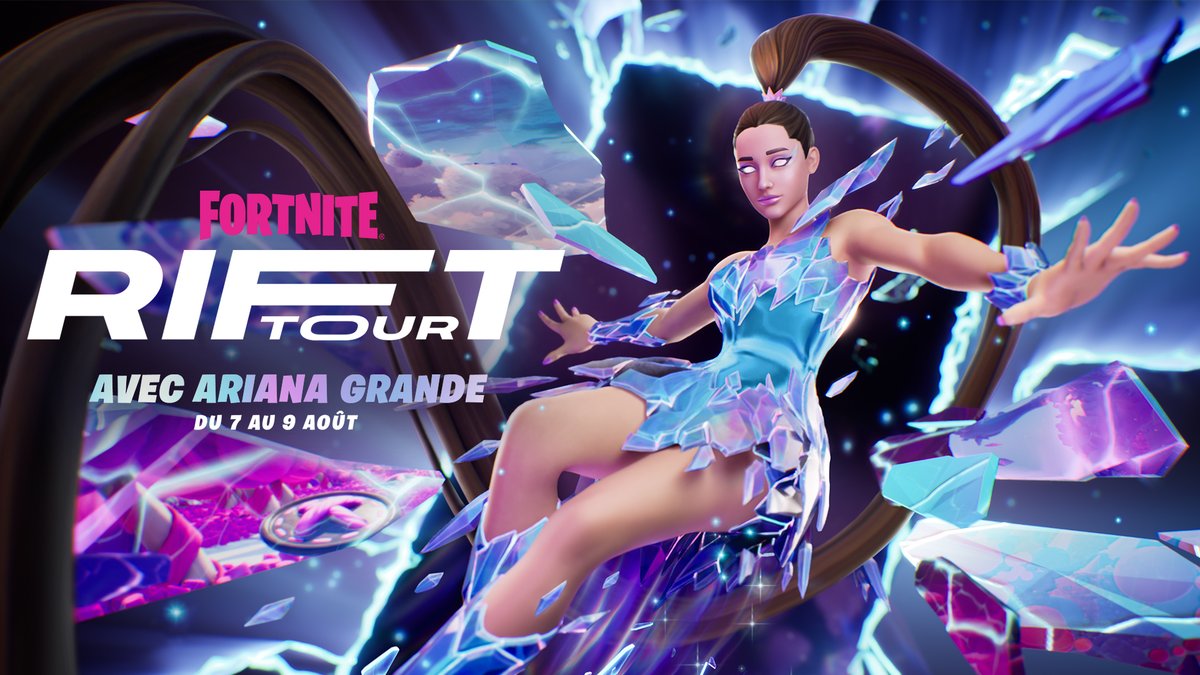FortniteFR's tweet image. Faites place, Ariana arrive !
 
Fortnite présente le Rift Tour avec @ArianaGrande, lancement le 7 août à 0h CEST #RiftTour

epicgames.com/fortnite/fr/ne…