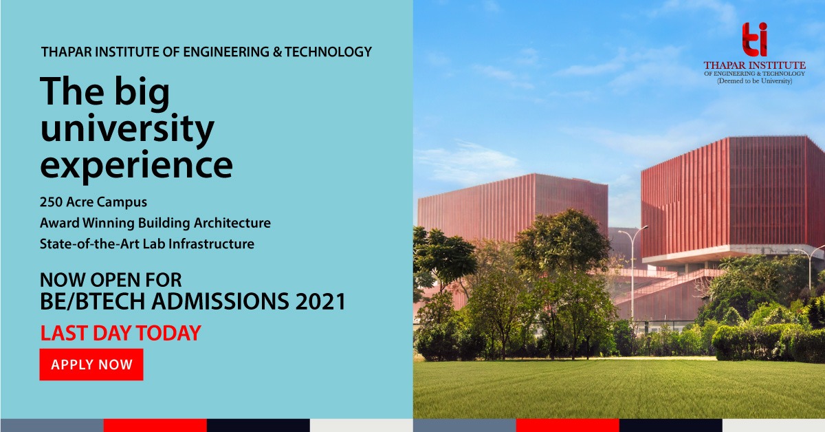 TIETofficial's tweet image. Last Day to apply for BE/BTech Programmes at Thapar Institute!
Give your career a head start with innovation-led, practical learning experience.
To join us, apply right now, register here bit.ly/TIETAdmissions…
#ThaparInstitute #ApplyNow #Admissions2021