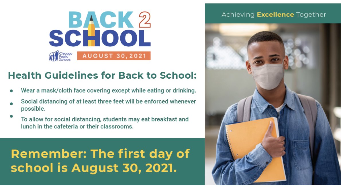 NealFSimeon_CA's tweet photo. Get excited! Classroom learning is back five days a week starting on August 30, 2021! Learn more and enroll for the new school year at https://t.co/O5rovfTJfC. #WolverineReady #B2S2021 @ChiPubSchools https://t.co/hLIVeA5Ua0