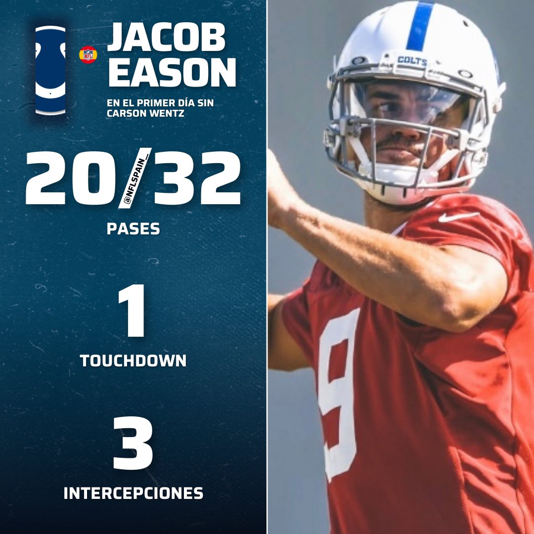 NFLSpain__'s tweet photo. Creo que puedo decir sin equivocarme que el primer día de Jacob Eason sin #CarsonWentz ha sido… Mejorable al menos, sinceramente. 💀
¿Confías en él para empezar la temporada en caso de que Wentz no llegue? 🤔
#NFL #NFLTwitter #NFLEspaña #NFLMx #NFLLatino https://t.co/XeHlyKN0OP