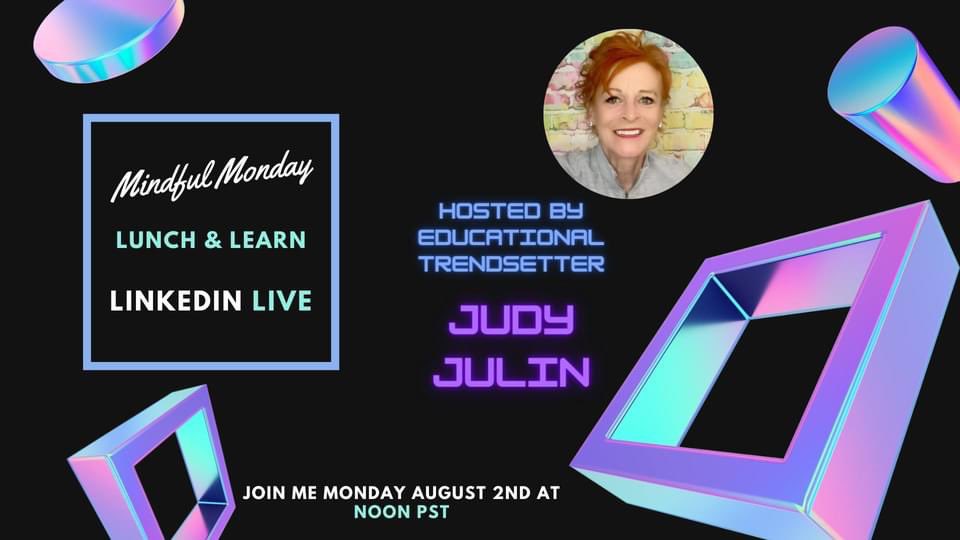 JudyJulin's tweet photo. Join me tomorrow, Monday, April 2nd for our premiere episode of Mindful Monday, Lunch &amp; Learn on LinkedIn LIVE brought to you by @wowlearninglab1 

My guest will be Leon Campbell, Jr., Author, Educator, Futurist &amp; Well-Being Specialist. 
#education #parenting #judyjulin https://t.co/eYbsmYpeIn