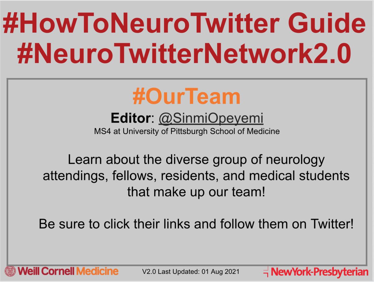 Check out the 48 🧠👩‍⚕️'s &🧑‍⚕️'s who are working behind the scenes to create the 2nd version #HowToNeuroTwitter guide +➡️ follow them! drive.google.com/file/d/182Fk0z…
👏 @SinmiOpeyemi great job editing!
& be sure to register for #NeuroTwitterNetwork if you haven't: forms.gle/can38fLRPHt8MB…