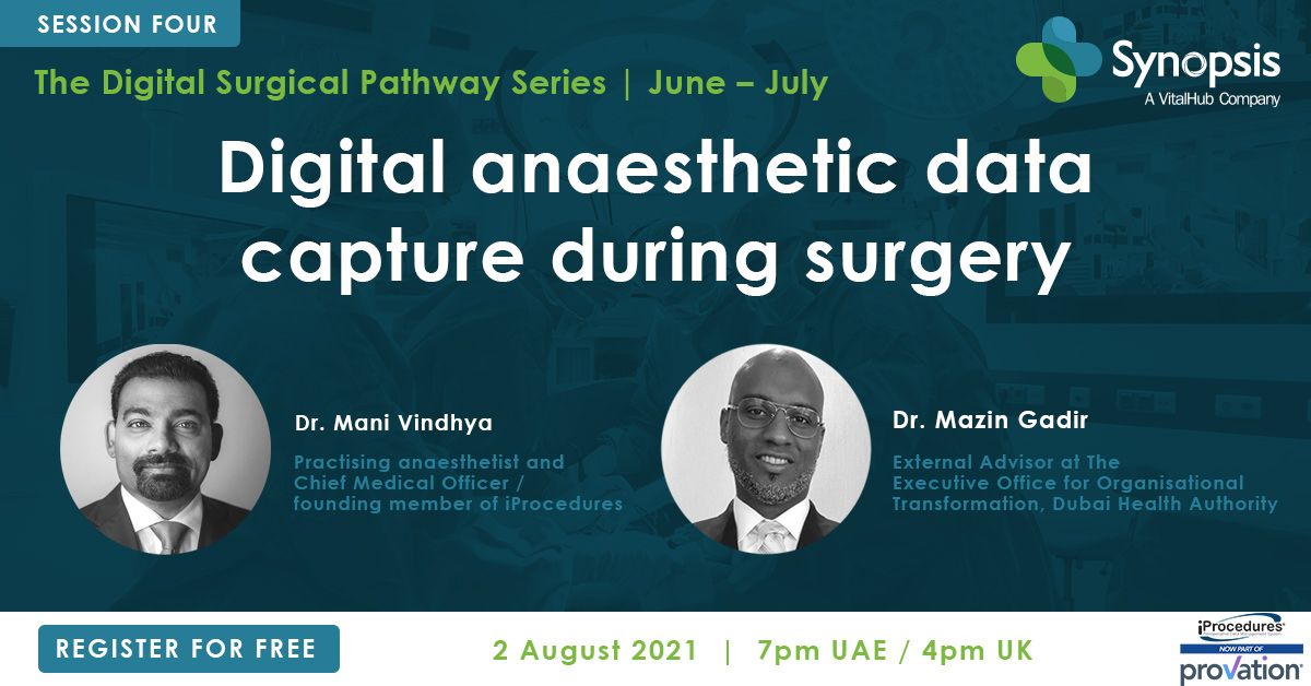 Join iProcedures (now part of Provation) TOMORROW! Chief Medical Officer Dr. Mani Vindhy will present how digitizing anesthesia data during surgery can help reduce errors in documentation. Register to attend tomorrow, Monday, August 2! buff.ly/3qpl18Y