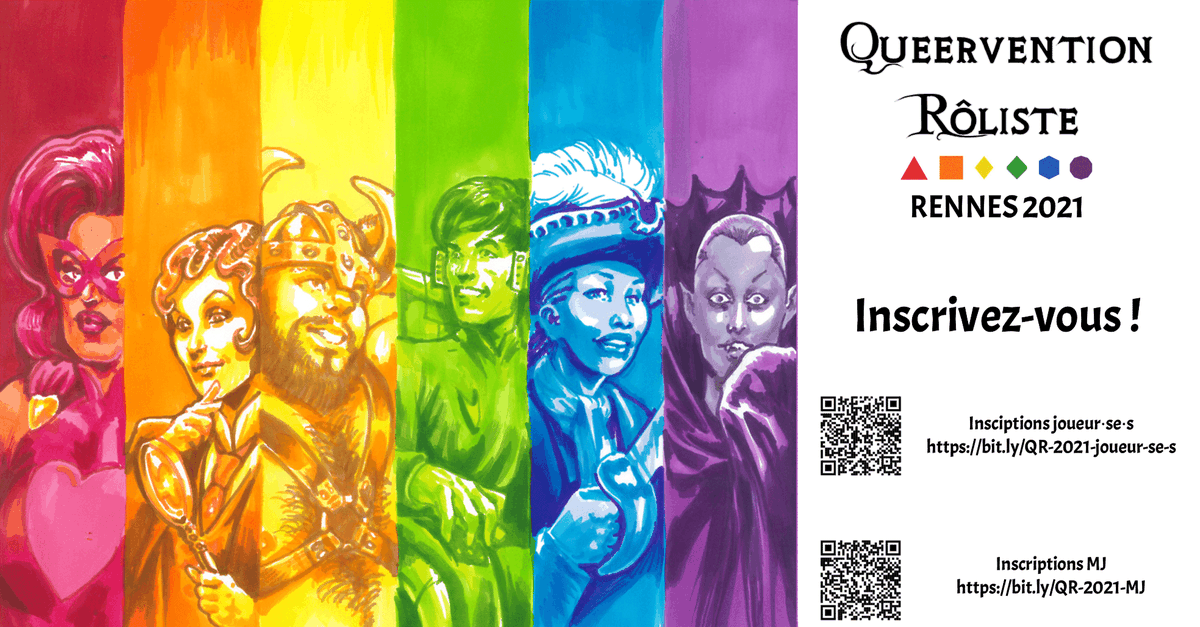 ludiqueer's tweet photo. Il sera possible de s'inscrire sur place à la #Queervention #Rôliste #Rennes 2021. Mais pour éviter la file d'attente à l'accueil ou pour réserver votre place sur la partie de vos rêves, pensez à vous inscrire en ligne. #jdr #inclusivité #lgbti+ https://t.co/jn5UwfAWEe