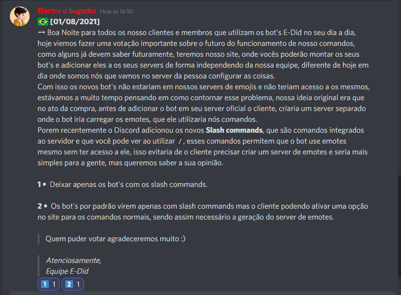 EDid_Discord's tweet photo. Estamos fazendo uma votação importante para o futuro da E-Did lá no nosso servidor de discord, quem puder ir lá opinar agradecemos ❤
https://t.co/GRGkP1Qk9M https://t.co/gFTyirprDf