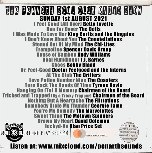 📻 Listen to tonight’s show here: mixcloud.com/penarthsounds/…

Tracklisting in the image below ⬇️ 

#soul <a href="/PenarthSounds/">Penarth Sounds</a> #seiniaupenarth