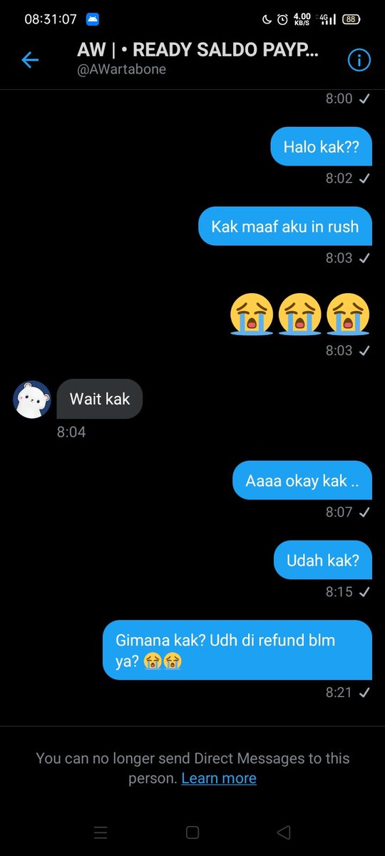 kvarinaespa's tweet image. Halooo tolong bantuan rt nya ya. Dan tolong jgn ada yg top up paypal di @awartabone dia nipu. Akun ku udh di block 2 sama dia. Tolong kak jgn jd org jahat karna uang 238k... 

Tag topup scam saldo paypal pp wts wtt wtb co web tf cv wd withdraw #zonauang #zonabu #zonaba #zonajajan