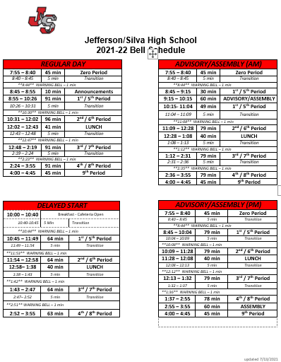 2021-2022 BELL SCHEDULE