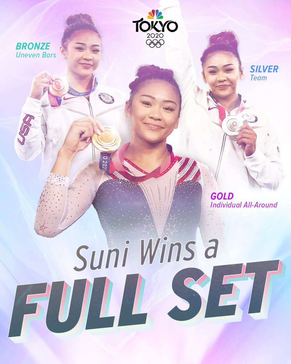 NBCOlympics's tweet photo. Suni Lee, Olympic Queen.

@sunisalee_ wins the bronze medal in the women's uneven bars final. #TokyoOlympics https://t.co/bi9XGsgtzM