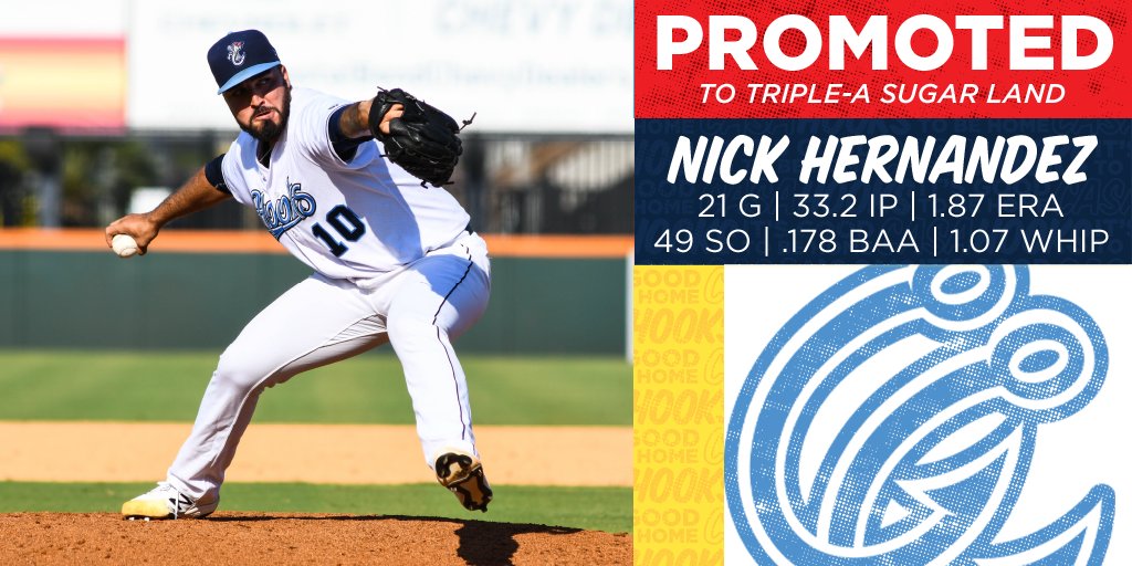cchooks's tweet photo. Congrats and good luck to Nick Hernandez, who got the call to @SL_Skeeters today! 

@nicholasher36 has made 53 appearances out of the Hooks bullpen since 2017 and now gets his shot at Triple-A! https://t.co/zyKXojqnOD