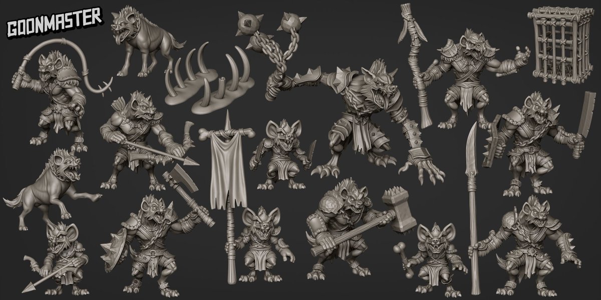 GoonMasterGames's tweet photo. August 2021 Monthly Throwback  Release - Savage Gnolls 

Get the release here: https://t.co/gsyx1Tlht8 

#goonmastergames #gnolls #gnoll  #cage #hyena  #banner #dndminiatures #3dprinting #tabletoprpgs #mini  #bases  #terrain https://t.co/dap9HZajOg