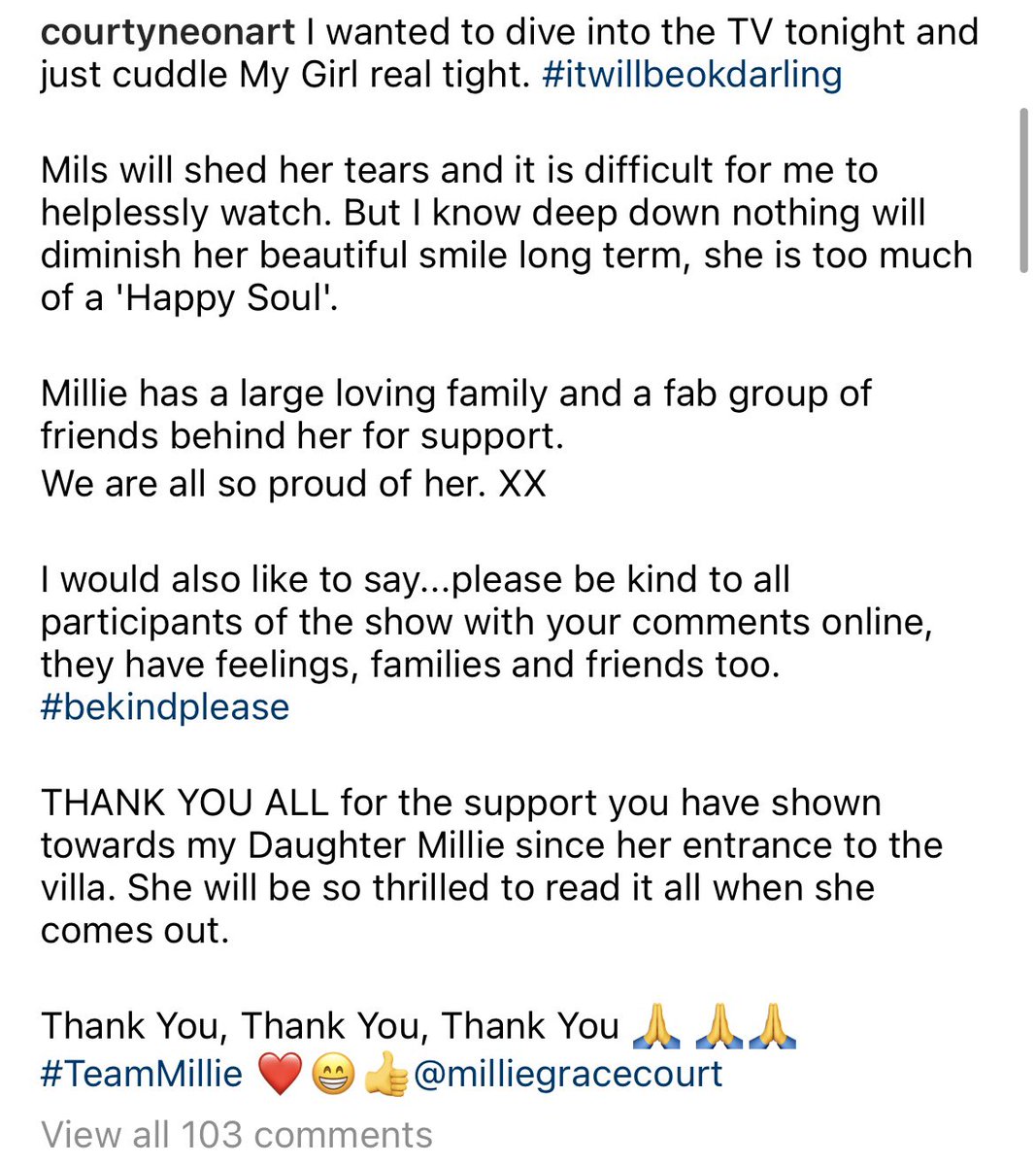 OfficialPLT's tweet image. Millie’s Dad posting this on his IG 💔 Millie the happy soul ❤️ #LoveIsland