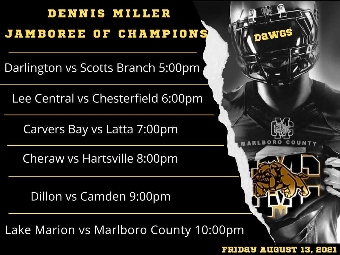 The Best Jamboree in The state of South Carolina! Get your popcorn ready! ⁦<a href="/LCHS_Stallions/">Lee County Athletics</a>⁩ ⁦<a href="/cherawbraves/">Cheraw High Athletics</a>⁩ ⁦<a href="/Dillon_Football/">Dillon Football</a>⁩ ⁦<a href="/FootballCamden/">🐶🏈Camden Bulldogs Football</a>⁩ ⁦<a href="/HartsvilleFb/">Hartsville Football</a>⁩ ⁦<a href="/darlingtonhigh/">Darlington High</a>⁩