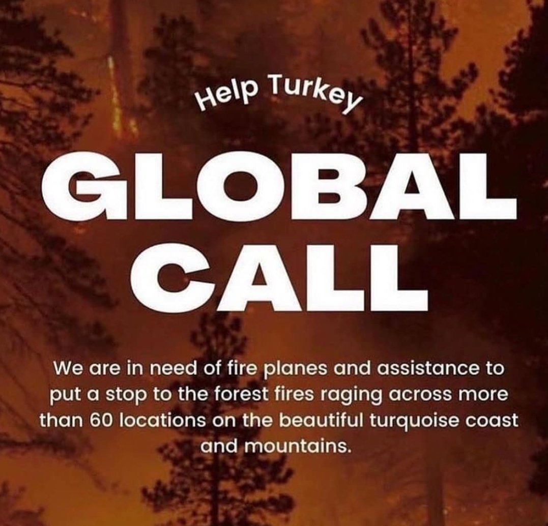 #helpturkey 
🚨 I want to call out to all the countries that can help us. The fires that are still going on are very strong. We do not have enough aircraft to extinguish them. We have lost people, countless animals and our forests. Please help us. Only 1 world. there is.