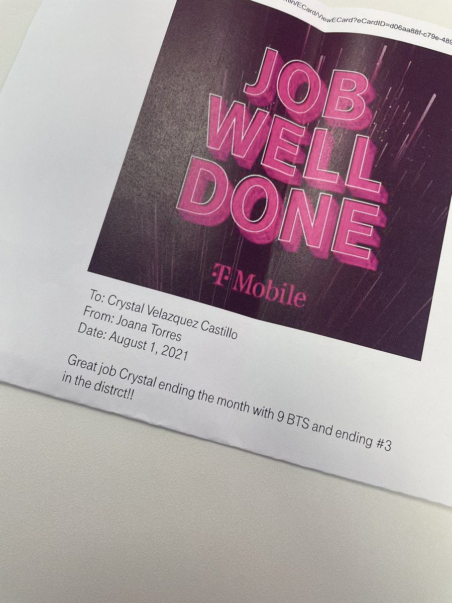 Velazquezcryss's tweet image. For being a new hire ME , I think I am doing something right. 😁 #TMobile #lakest #alwayshustling #magenta #bestcompanyeva