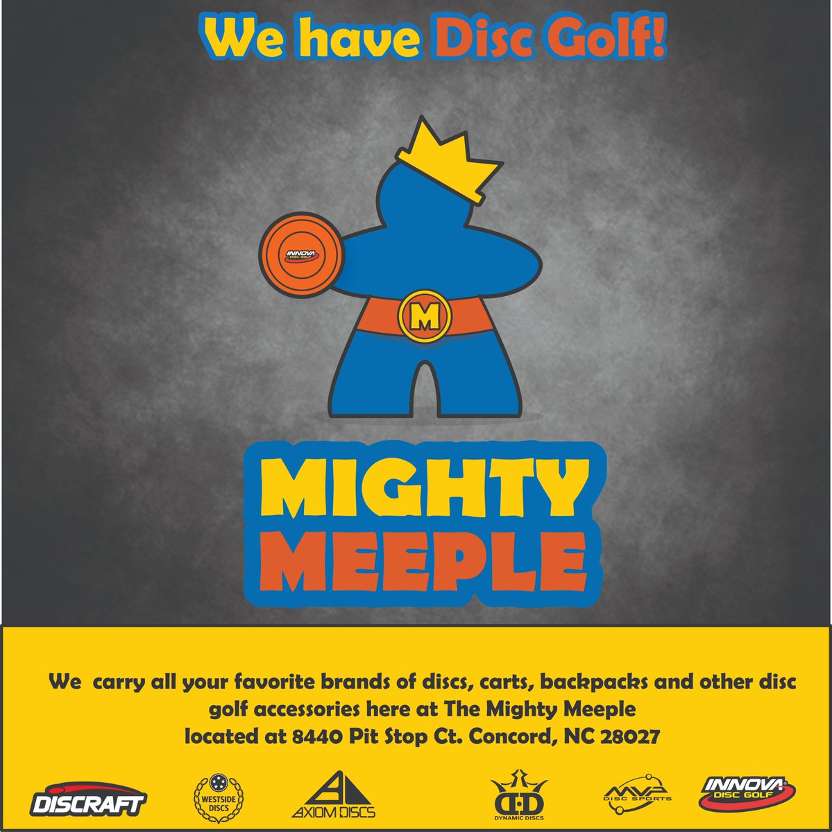 themightymeeple's tweet photo. Did you know we carry #discgolf at The Mighty Meeple? Come check out our large selection of Discs, Backpacks, and other accessories! #Charlottediscgolf https://t.co/3kas43mxug