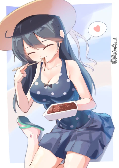 #艦これ版深夜の真剣お絵描き60分一本勝負
#艦これ版真剣お絵描き60分一本勝負_20210801
せっかく泳ぎにきたのに焼きそばばかり食べる潮ちゃん 