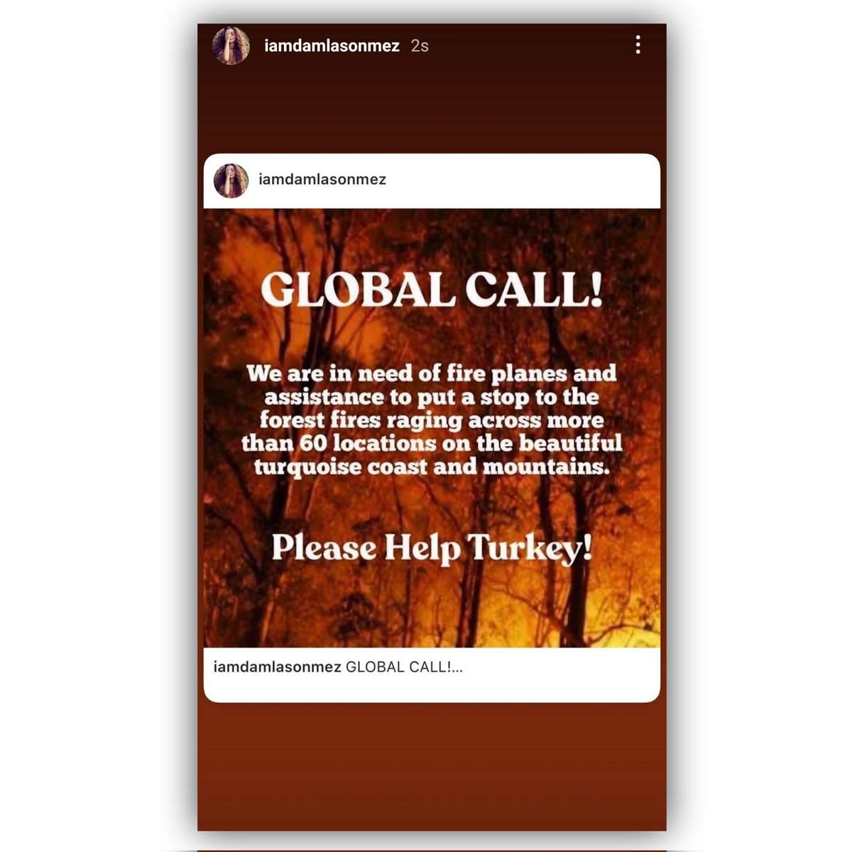 Damla Sönmez, Instagram hesabından #helpturkey hashtagiyle paylaşımda bulundu.