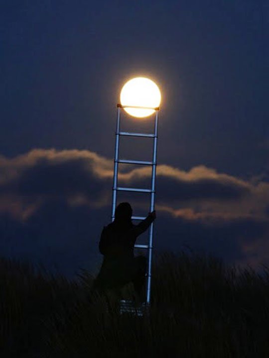 A crazy man grew madder and madder Because he couldn't reach the moon with a ladder