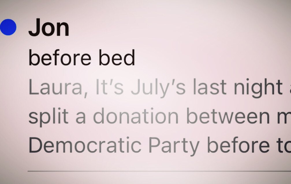 I haven’t heard from him in months, but late one summer night, right before the FEC deadline, here he comes sliding into my DMs.  I missed you, Jon Ossoff. https://t.co/g44VuO6UDd