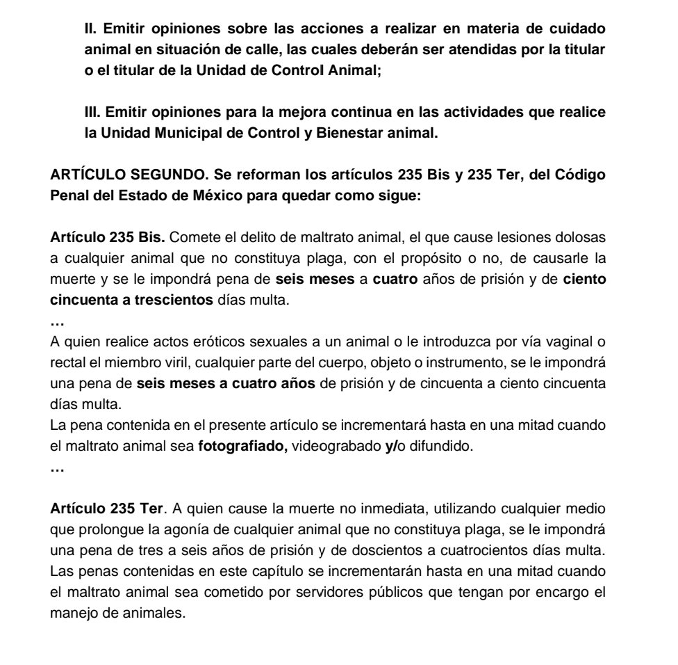 Se genera "Legislación histórica y única a nivel nacional" para control humanitario, ético de 🐱🐶 y para sancionar maltrato en #EDOMEX 

✅ Se crean Unidades de Control y Bienestar Animal enfoque en #esterilizar animales en situación de calle, educar y promover adopción 1 de 2
