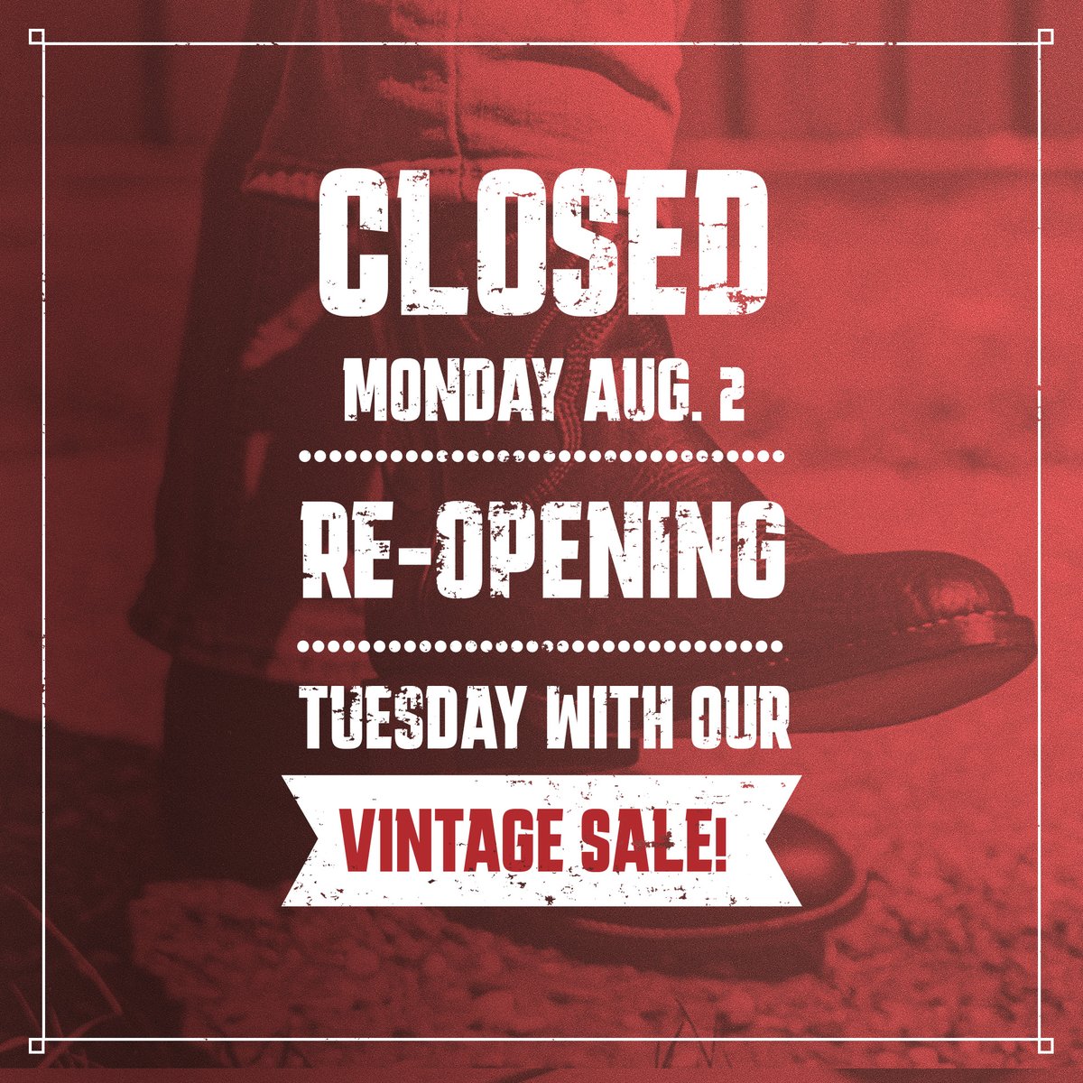 We will be closed on Monday for the holiday, but re-opening on Tuesday with our VINTAGE SALE! 🙌 

August 3rd - August 14th all of our in-stock Vintage Boots will be on #sale for $125 (marked down from $400) 🤯 PLUS shirts, belts and select hats are 30% off! #vintagesale