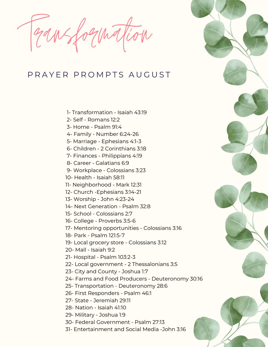writingwitheve's tweet image. Do you have a desire to see transformation in your:
• life
• family
• community
• nation
• fill in the blank
Join me in August in praying for the territory you have been given. 
#callingallprayerwarriors #intercession #prayingfortransformation #Godiswithus #shareyourstate