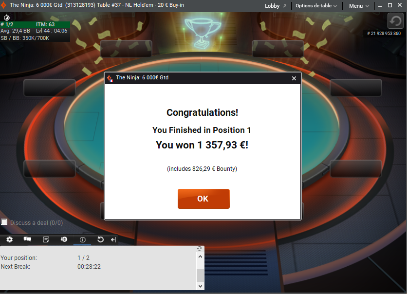 Run1G's tweet image. Après 11h de session il était temps de gagner un petit tournoi de pokpok 💵