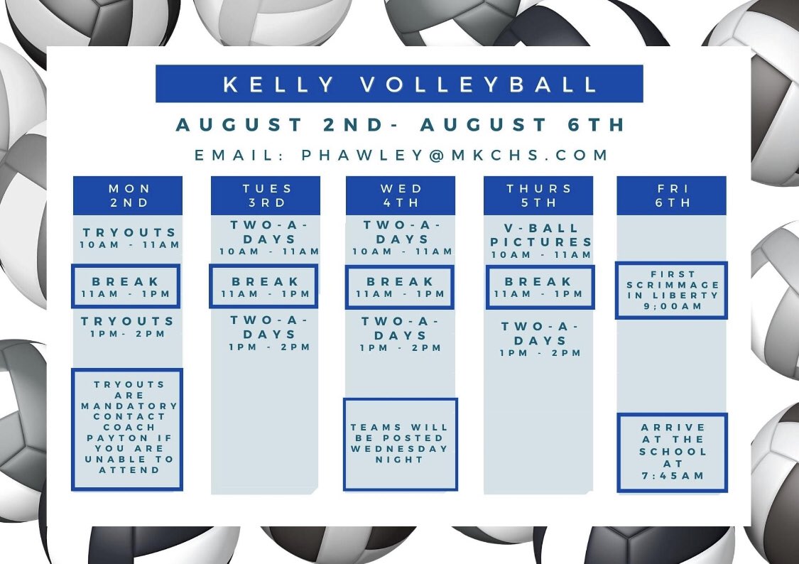 Starting tomorrow Kelly Volleyball season is FINALLY here! If you plan to play make sure you’re at tryouts tomorrow! 💙🏐