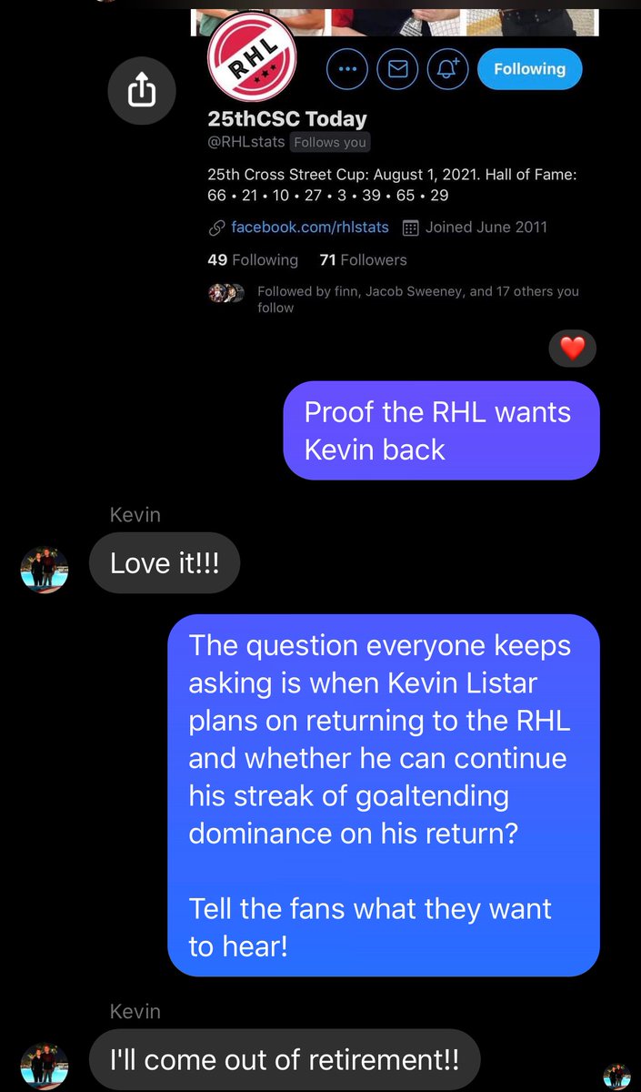 Plauntskie's tweet photo. @RHLstats Kevin Listar confirming he will be returning to the RHL. https://t.co/kY0ExHEglL