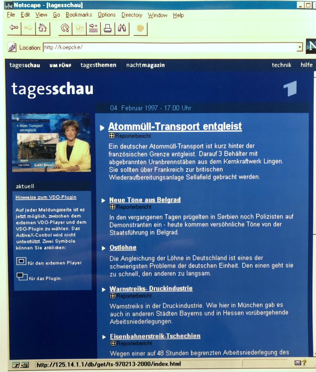 Vor 25 Jahren startete tagesschau.de. Am ersten Abend habe ich leider keine Screenshots gemacht. Dieser Ausdruck (!) ist von Anfang 1997, nach dem ersten Redesign.