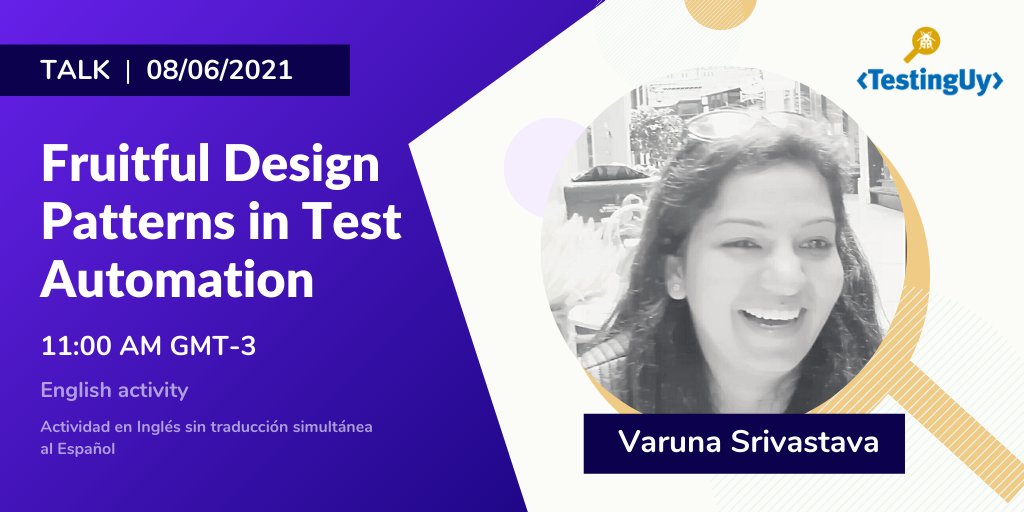 Don't miss Fruitful Design Patterns in Test Automation talk with <a href="/vibranttester/">Varuna Srivastava</a>! Join us!
#testautomation #testingtools #softwaretesting #automationtesting #testing #testingconference