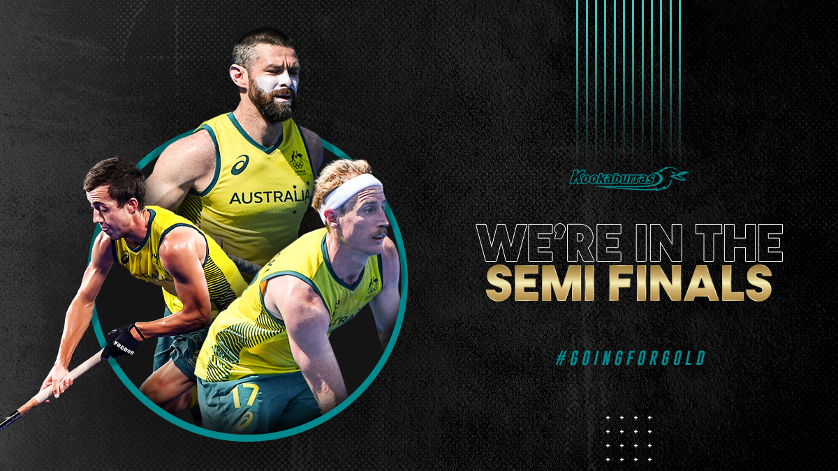 We're playing in the Semi Finals! We take on Germany tomorrow at 8pm AEST as our #Tokyo2020 campaign continues! @AUSOlympicTeam @FIH_Hockey @7olympics #TokyoTogether #HockeyInvites #PrideoftheKookas