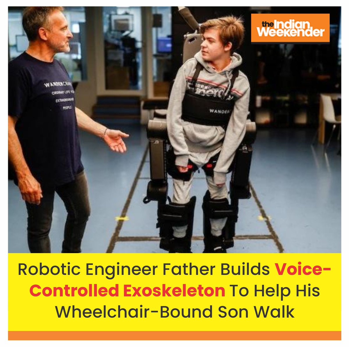 indianweekender's tweet image. Wheelchair-bound Oscar Constanza, 16, can now walk upright and he owes it to a robotic exoskeleton made by his father. 
.
.

#oscarconstanza #wheelchair #roboticexoskeleton #frenchteenager #genetic #neurological #nervesignals