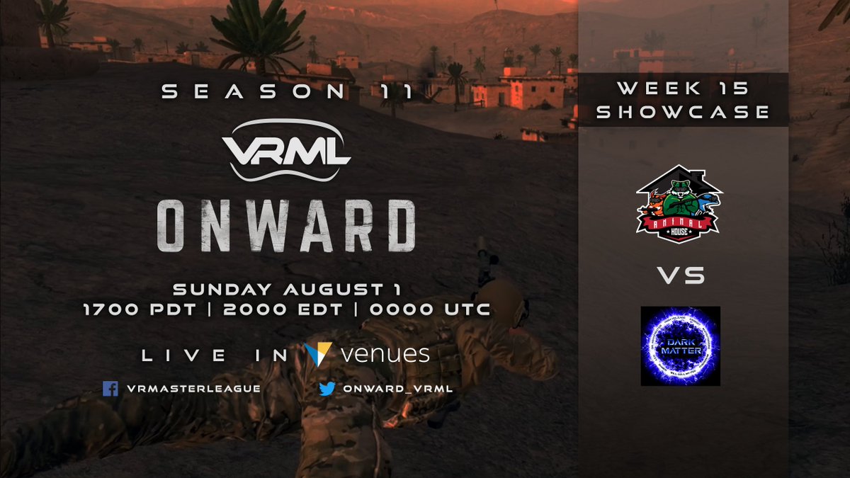 Onward_VRML's tweet photo. 🔴Week 15 Venues Showcase - LIVE!
@OfficialAHVR vs Dark Matter
Last one of the season!!!
🥽https://t.co/LSNoEjjt4Q
📺https://t.co/Tv1wyJtYiy
📺https://t.co/BtIvszUFop
📺https://t.co/wfnUaxwBwO
#onwardvr #vresports #esportsvr #vrml #vrmasterleague https://t.co/bEUjxgT6ew