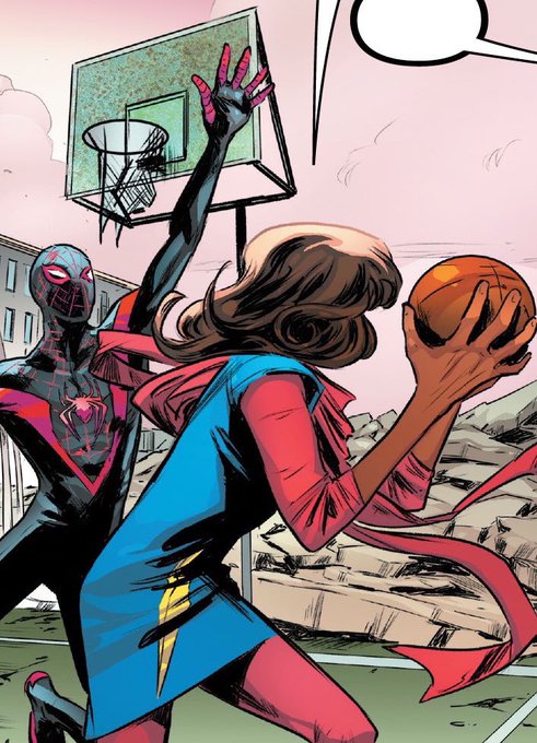 ms marvel and spider-man playing basketball for the tl 