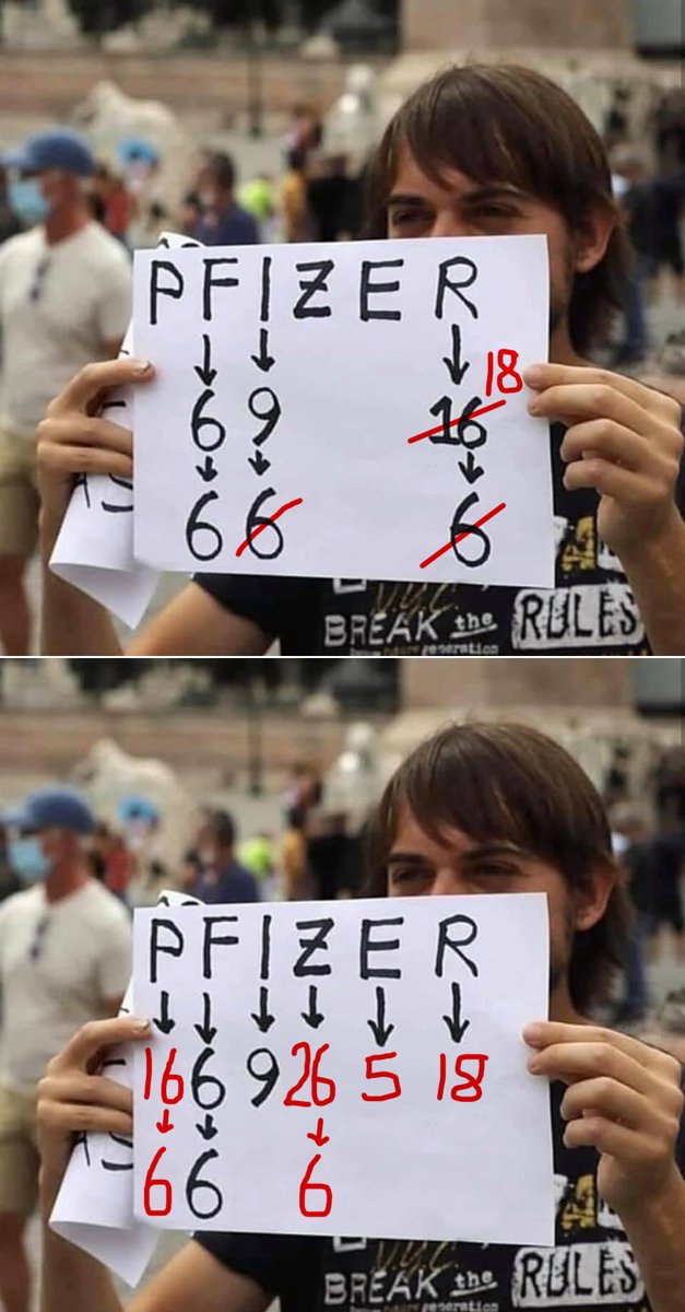 I guess no one told him R is the 18th not 16th letter. Perhaps without breaking the Letter-to-Number Cipher rules he could have done this instead for the conspiracy <a href="/pfizer/">Pfizer Inc.</a> #pfizer666 #pfizer #conspiracy #breaktherules